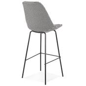 Tabouret de bar 'KESKI' en tissu pied de poule 4 pieds et repose pieds en métal noir dossier haut