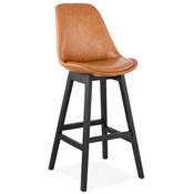 Tabouret de bar design 'CHAIRMAN BLACK EDITION' marron avec 4 pieds en bois noir dossier haut