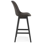 Tabouret de bar design 'CHAIRMAN BLACK EDITION' microfibre grise 4 pieds bois noir et dossier haut