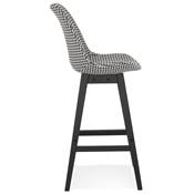 Tabouret de bar design 'CHAIRMAN BLACK EDITION' tissu pied de poule 4 pieds bois noir dossier haut