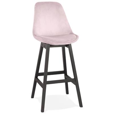 Tabouret de bar design 'CHAIRMAN BLACK EDITION' en velours rose 4 pieds en bois noir dossier haut