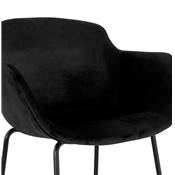 Tabouret de bar design à accoudoirs moderne 'CARINO' en velours noir avec 4 pieds en métal noir