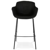 Tabouret de bar design à accoudoirs moderne 'CARINO' en tissu noir avec 4 pieds en métal noir