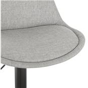 Tabouret de bar réglable 'BAROK' pivotant tissu gris clair pied repose pieds métal noir dossier haut