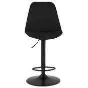Tabouret de bar réglable 'BAROK' pivotant en tissu noir pied et repose pieds métal noir dossier haut