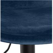 Tabouret de bar réglable 'BAROK' pivotant velours bleu pied et repose pieds métal noir dossier haut