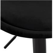 Tabouret de bar réglable 'BAROK' pivotant velours noir pied et repose pieds métal noir dossier haut