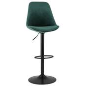Tabouret de bar réglable 'BAROK' pivotant velours vert pied et repose pieds métal noir dossier haut