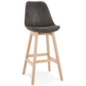 Tabouret de bar design scandinave 'CHAIRMAN' microfibre grise 4 pieds bois naturel et dossier haut