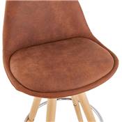 Tabouret de bar scandinave 'CIRCLE' microfibre marron 4 pieds bois repose pieds chromé dossier haut
