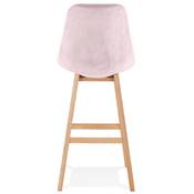 Tabouret de bar scandinave 'CHAIRMAN' en velours rose avec 4 pieds en bois naturel et dossier haut