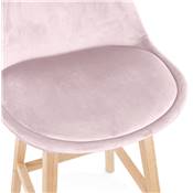 Tabouret de bar scandinave 'CHAIRMAN' en velours rose avec 4 pieds en bois naturel et dossier haut