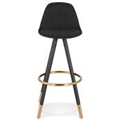 Tabouret de bar design 'MODEN' en tissu 4 pieds bois noir repose pieds et pieds doré dossier haut