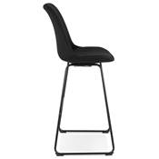 Tabouret de bar design 'GUSTO' en tissu noir pieds tréteaux et repose pieds métal noir dossier haut
