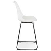 Tabouret snack mi-hauteur 'GUSTO MINI' blanc pieds tréteaux et repose pieds métal noir dossier haut