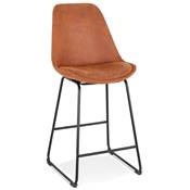Tabouret de snack mi-hauteur 'GUSTO MINI' microfibre marron pieds tréteaux métal noir dossier haut
