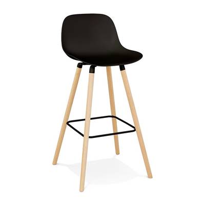 Tabouret de snack mi-hauteur scandinave 'NORSKI MINI' noir 4 pieds bois et métal noir dossier haut