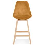 Tabouret de snack mi-hauteur scandinave 'CHAIRMAN MINI' velours moutarde 4 pieds bois dossier haut