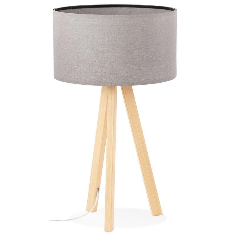 Lampe à poser scandinave trépied 'Stätiv' abat-jour gris 3 pieds en bois naturel