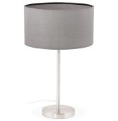 Lampe à poser design 'Okno' abat-jour cylindrique gris socle en métal brossé réglable
