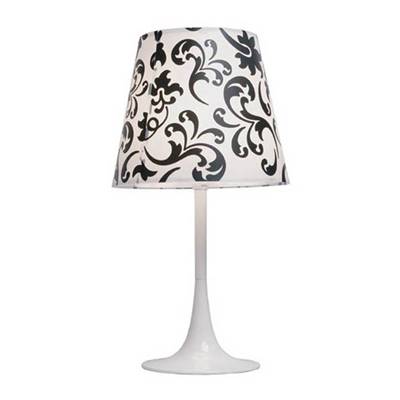 Lampe à poser baroque 'Tulipe' abat-jour blanc et noir socle métal blanc