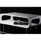 Table basse design rectangulaire 'Glossy' blanche laquée 4 pieds chromés espace rangement 85 x 50 cm