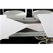 Table / table de réunion extensible 'Luxury' blanche laquée 4 pieds métal brossé - 170(260) x 90 cm