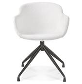 Chaise design pivotante à accoudoirs 'TICKY' en tissu bouclé blanc avec 4 pied en métal noir