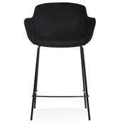 Tabouret de snack design à accoudoirs 'CARINO MINI' en velours noir 4 pieds métal noir dossier haut