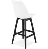 Tabouret de bar design scandinave 'Chairman Black Edition' en tissu bouclé blanc avec 4 pieds en bois noir et dossier haut