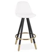 Tabouret de snack mi-hauteur 'Moden Mini' tissu bouclé blanc 4 pieds bois noir et doré dossier haut