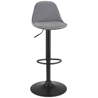 Tabouret de bar réglable 'LUSSO' pivotant velours gris pied et repose pieds métal noir dossier haut