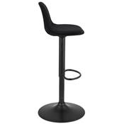 Tabouret de bar réglable 'LUSSO' pivotant velours noir pied et repose pieds métal noir dossier haut