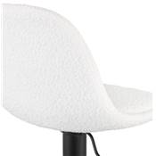 Tabouret bar réglable 'LUSSO' pivotant tissu bouclé blanc pied repose pieds métal noir dossier haut