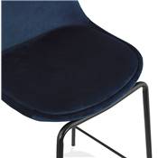 Tabouret de bar design style baroque 'Tekno' en velours bleu 4 pieds en métal noir et dossier haut