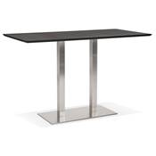 Table de bar haute design 'Tvillin XL' bois noir double pied central en métal brossé – 180 x 90 cm