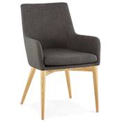 Chaise design scandinave à accoudoirs 'Knad' en tissu gris foncé avec 4 pieds en bois naturel
