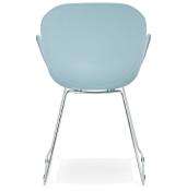 Chaise design à accoudoirs 'Lotusjärn' bleue pieds tréteaux en métal chromé