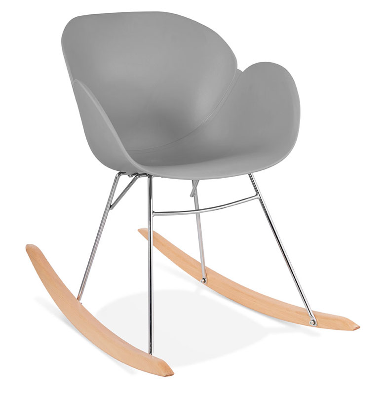 Chaise à bascule design scandinave à accoudoirs 'Gungstöl' grise pieds en bois et métal chromé