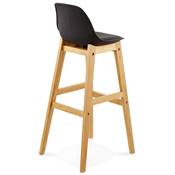 Tabouret de bar design scandinave 'Topo' noir avec 4 pieds en bois naturel et dossier haut