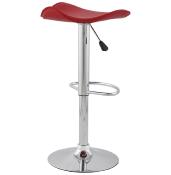 Tabouret de bar réglable design 'Torro' pivotant rouge pied central et repose pieds en métal chromé