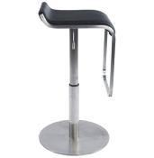 Tabouret de bar réglable design 'Linéa' pivotant noir pied central en acier brossé et dossier bas