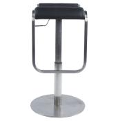 Tabouret de bar réglable design 'Linéa' pivotant noir pied central en acier brossé et dossier bas