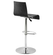 Tabouret de bar réglable 'Deepwood' pivotant bois noir pied et repose pieds chromé dossier haut