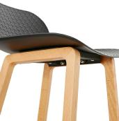 Tabouret de snack mi-hauteur design scandinave 'Skala' noir pieds tréteaux bois naturel dossier bas