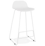 Tabouret de bar design 'Steel' blanc pieds tréteaux et repose pieds en métal blanc et dossier bas