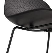 Tabouret de bar design 'Steelblack' noir pieds tréteaux et repose pieds en métal noir dossier bas