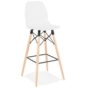 Tabouret de bar scandinave 'Greatwood' blanc 4 pieds bois repose pieds en métal noir et dossier haut