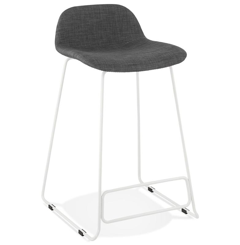 Tabouret de snack mi-hauteur 'Steel Mini' tissu gris foncé repose pieds tréteaux métal blanc dossier bas