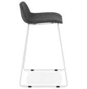 Tabouret de snack mi-hauteur 'Steel Mini' tissu gris foncé repose pieds tréteaux métal blanc dossier bas